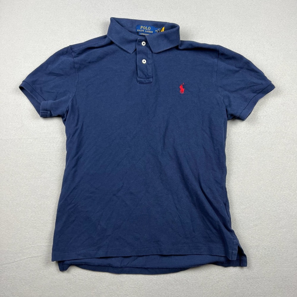 Polo Ralph Lauren Mens M Navy Blue Custom Slim Fit Polo Shirt Red Pony Logo